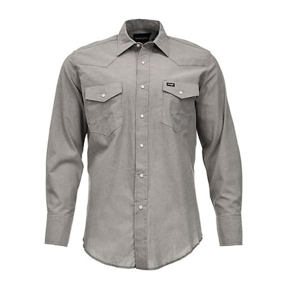 Wrangler Men’s XLT Gray Western Pearl Snap Long Sleeve Cowboy Shirt